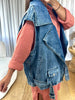 VESTE SANS MANCHES MOTARD EN DENIM BLEU