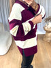 PULL COL RAYÉ BORDEAU