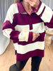 PULL COL RAYÉ BORDEAU