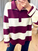 PULL COL RAYÉ BORDEAU