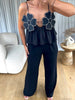 TOP FLEURS STRASS NOIR