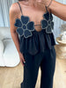 TOP FLEURS STRASS NOIR