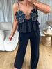 TOP FLEURS STRASS NOIR