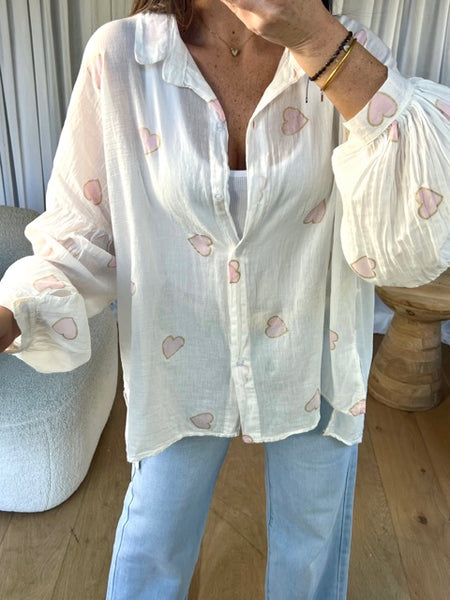 CHEMISE VOILE COEUR ROSE