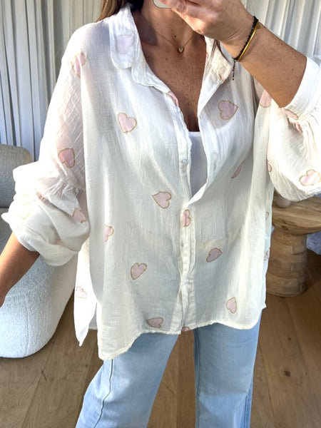 CHEMISE VOILE COEUR ROSE