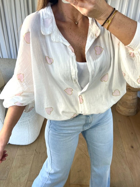 CHEMISE VOILE COEUR ROSE