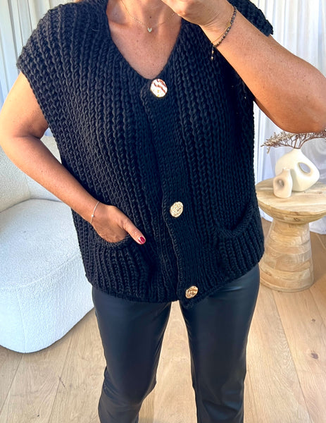 Grosse Maille Gilet Noir Femme Grosse Maille Gilet Chaud Noir