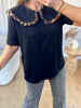 T-SHIRT COL CLAUDINE LÉOPARD NOIR