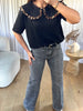 T-SHIRT COL CLAUDINE LÉOPARD NOIR