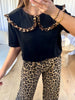 T-SHIRT COL CLAUDINE LÉOPARD NOIR