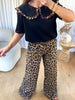 T-SHIRT COL CLAUDINE LÉOPARD NOIR