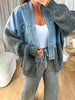 VESTE EN JEANS PULL GRIS