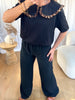T-SHIRT COL CLAUDINE LÉOPARD NOIR