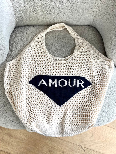 SAC CABAS CROCHET AMOUR NOIR
