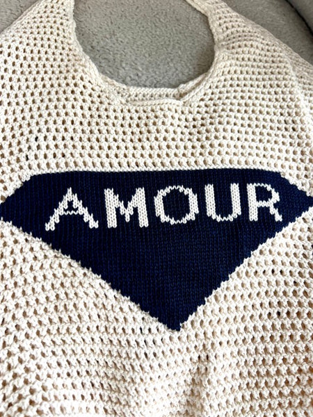 SAC CABAS CROCHET AMOUR NOIR