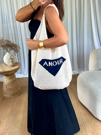 SAC CABAS CROCHET AMOUR NOIR