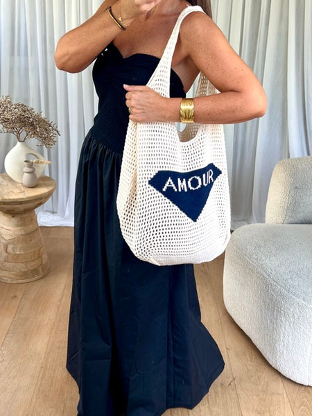 SAC CABAS CROCHET AMOUR NOIR