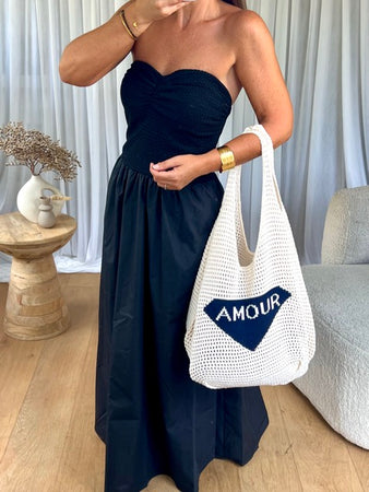 SAC CABAS CROCHET AMOUR NOIR