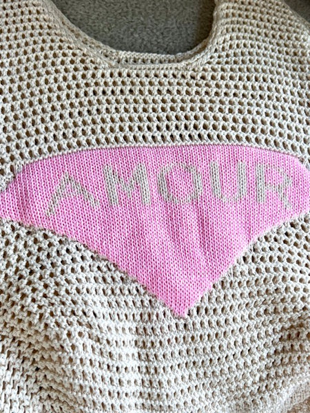 SAC CABAS CROCHET AMOUR ROSE