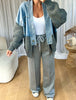 VESTE EN JEANS PULL GRIS
