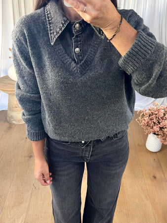 PULL COL CHEMISE EN JEANS