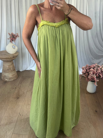 ROBE BÉA VOILE DE COTON VERT ANIS