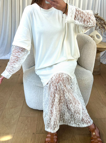 ROBE T-SHIRT DENTELLE BLANC