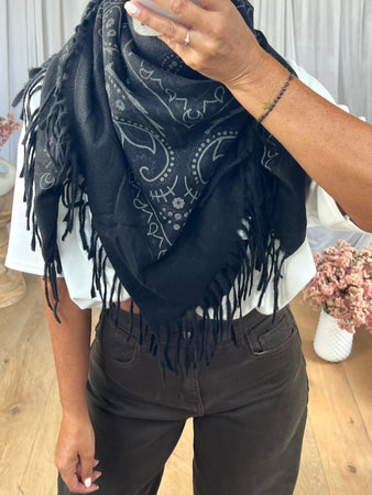 ÉCHARPE  BANDANA FRANGES NOIR