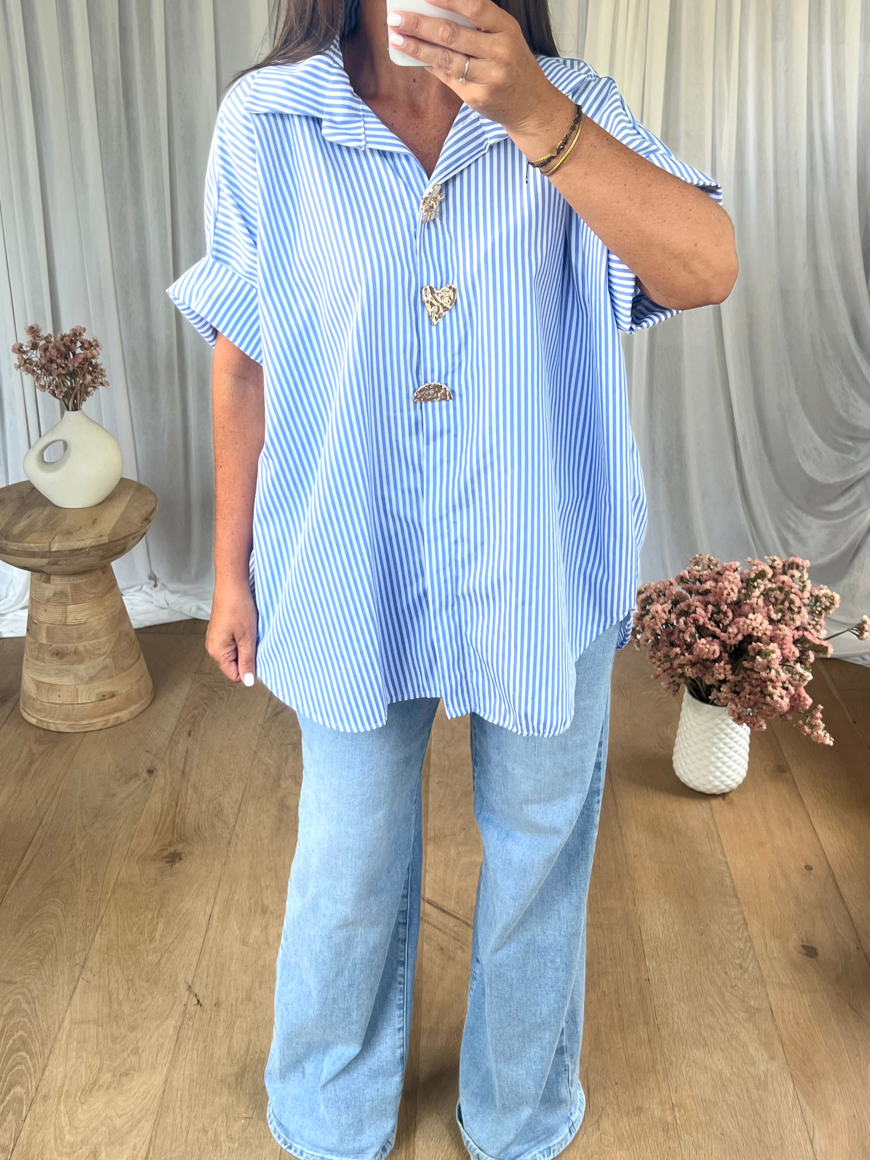 CHEMISE BOUTONS BIJOUX BLEU