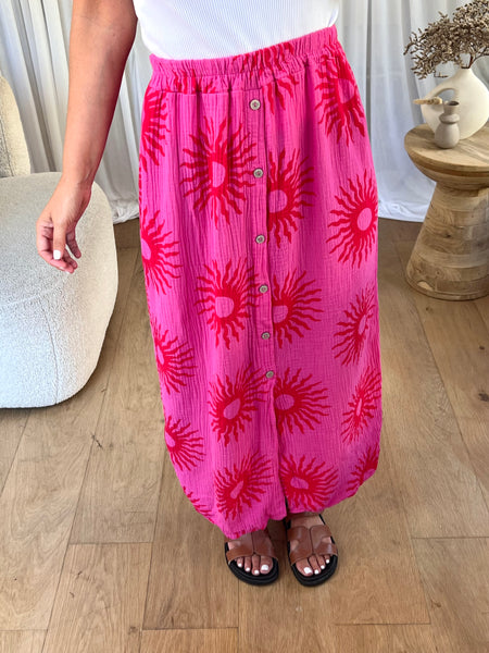 JUPE GAZE SOLEIL ROSE