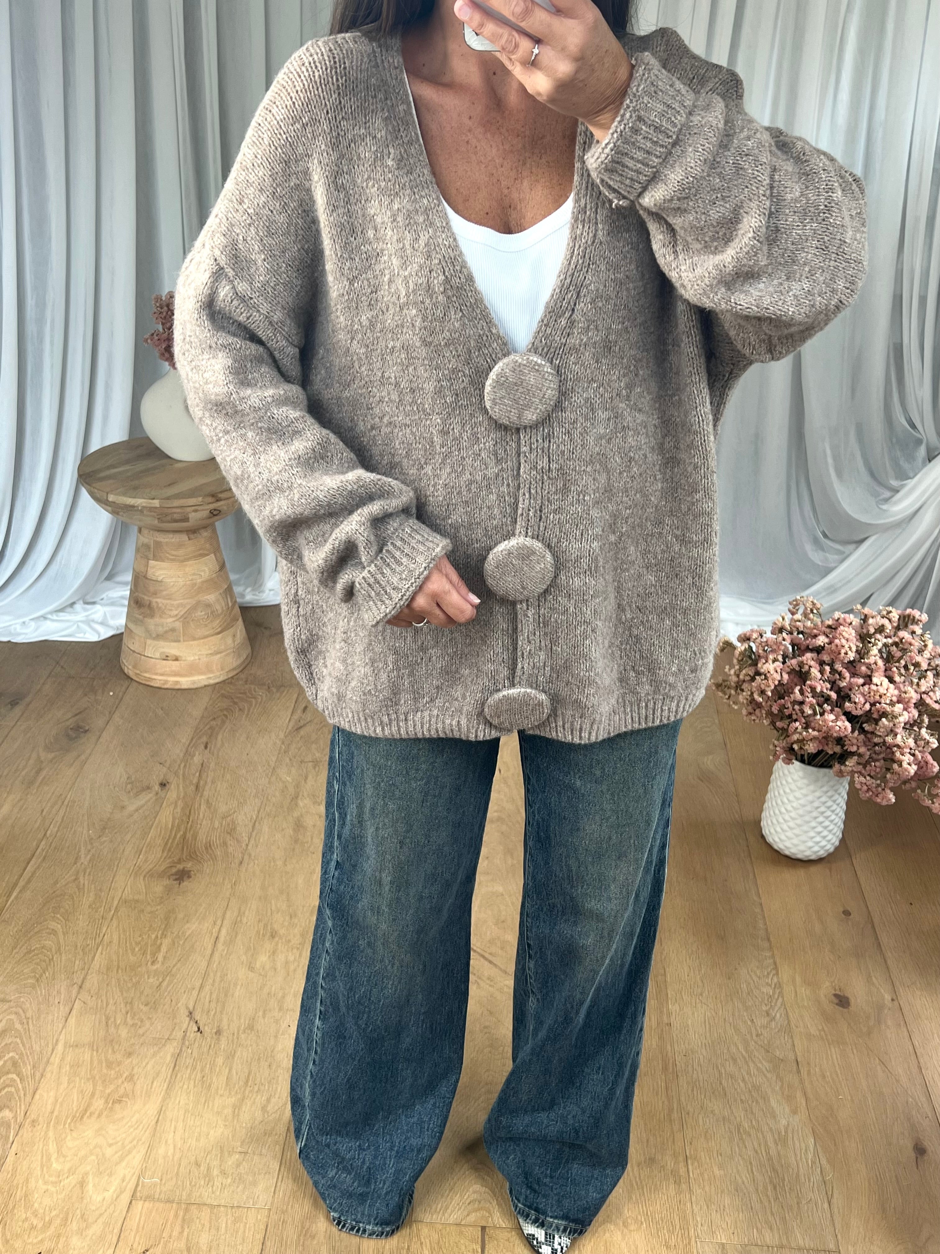 GILET GROS BOUTONS TAUPE
