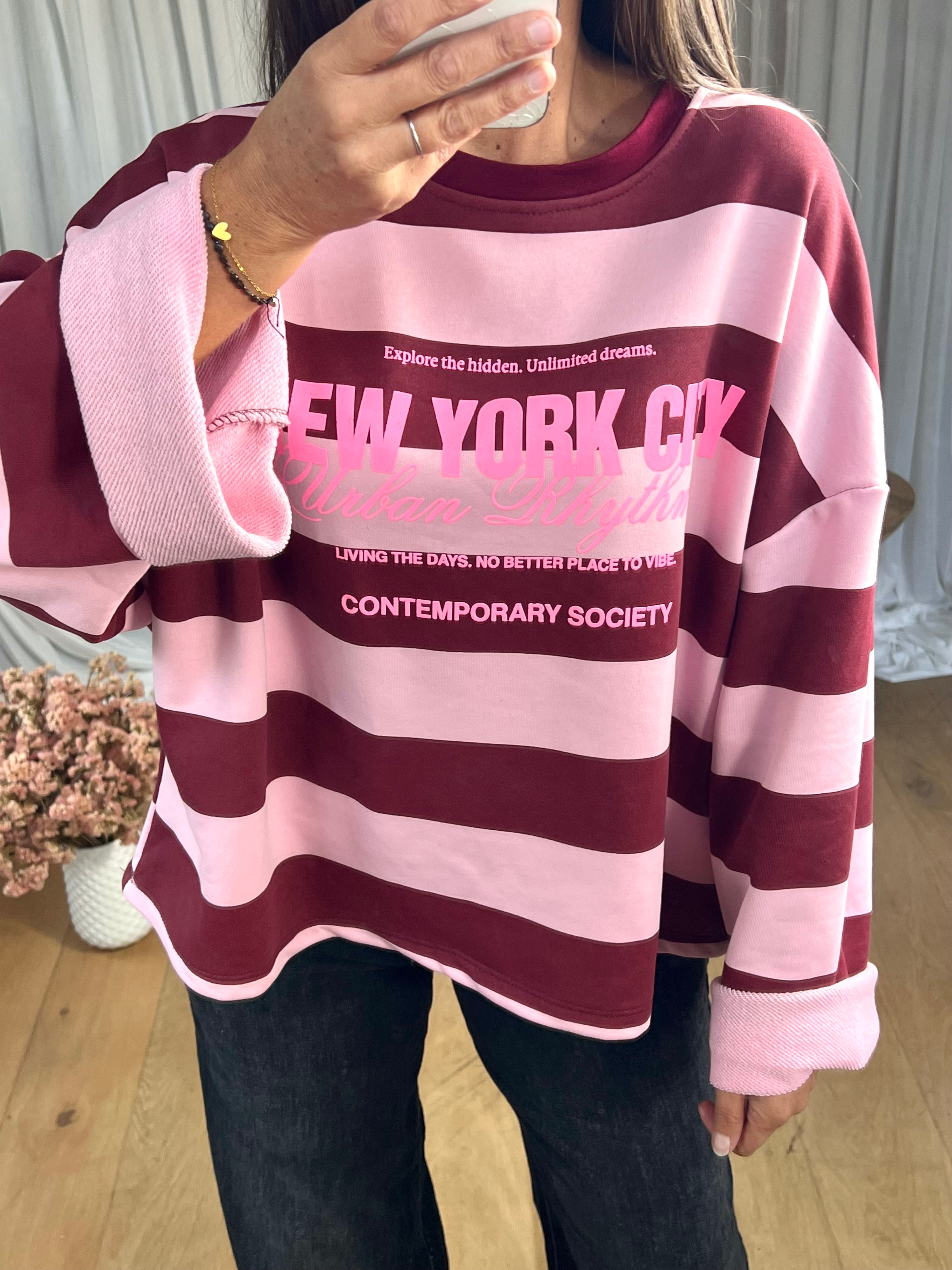SWEAT NY RAYÉ BORDEAU