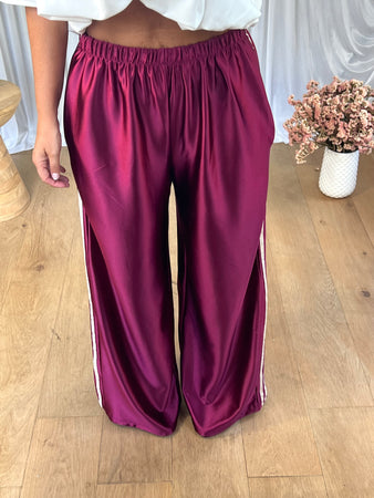 PANTALON SATINÉ JOGGER BORDEAU