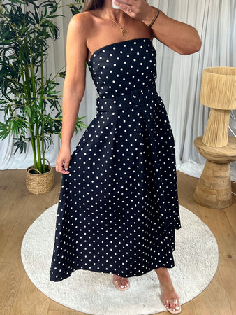 ROBE BUSTIER POIS NOIR