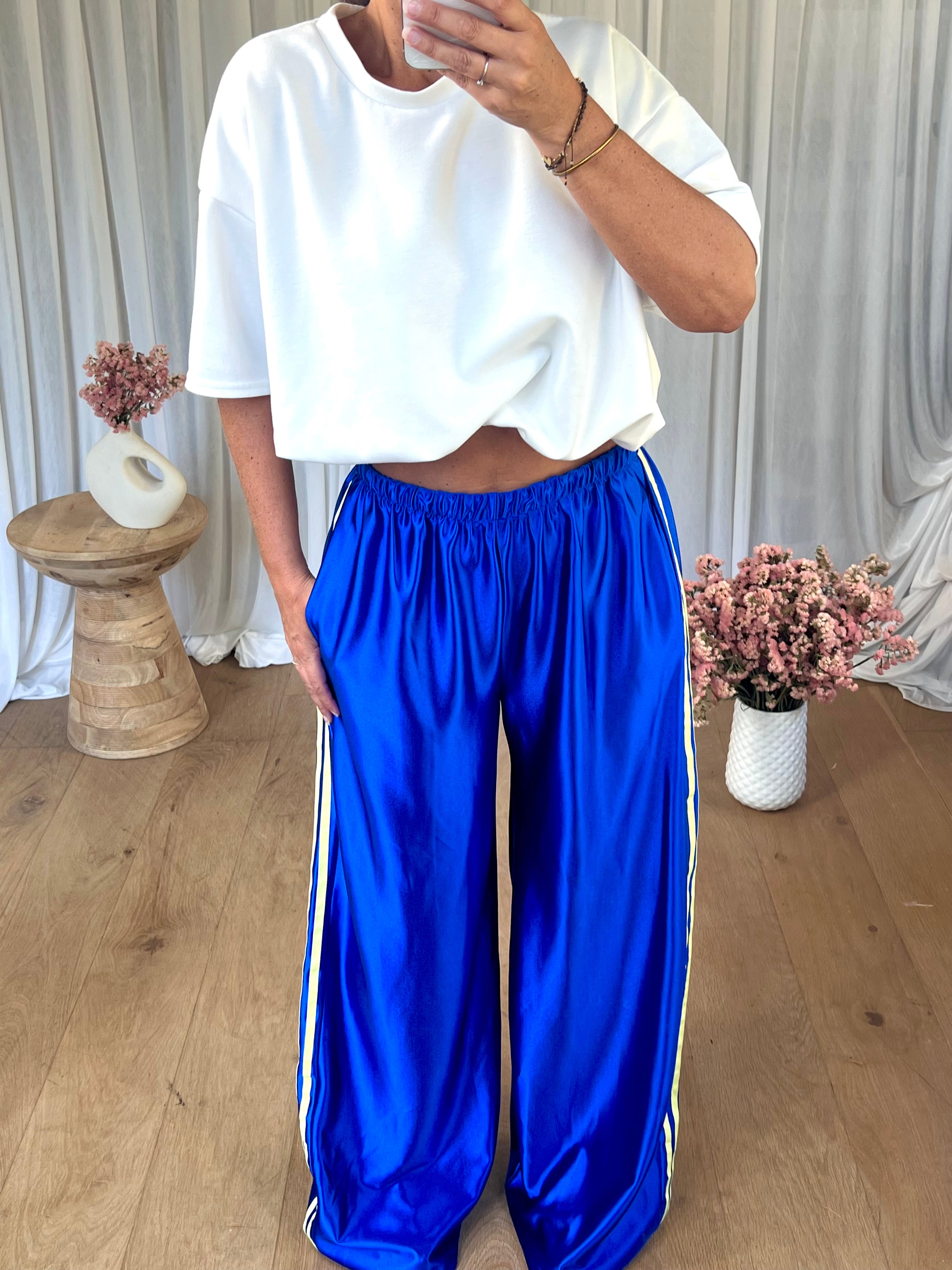 PANTALON SATINÉ JOGGER BLEU