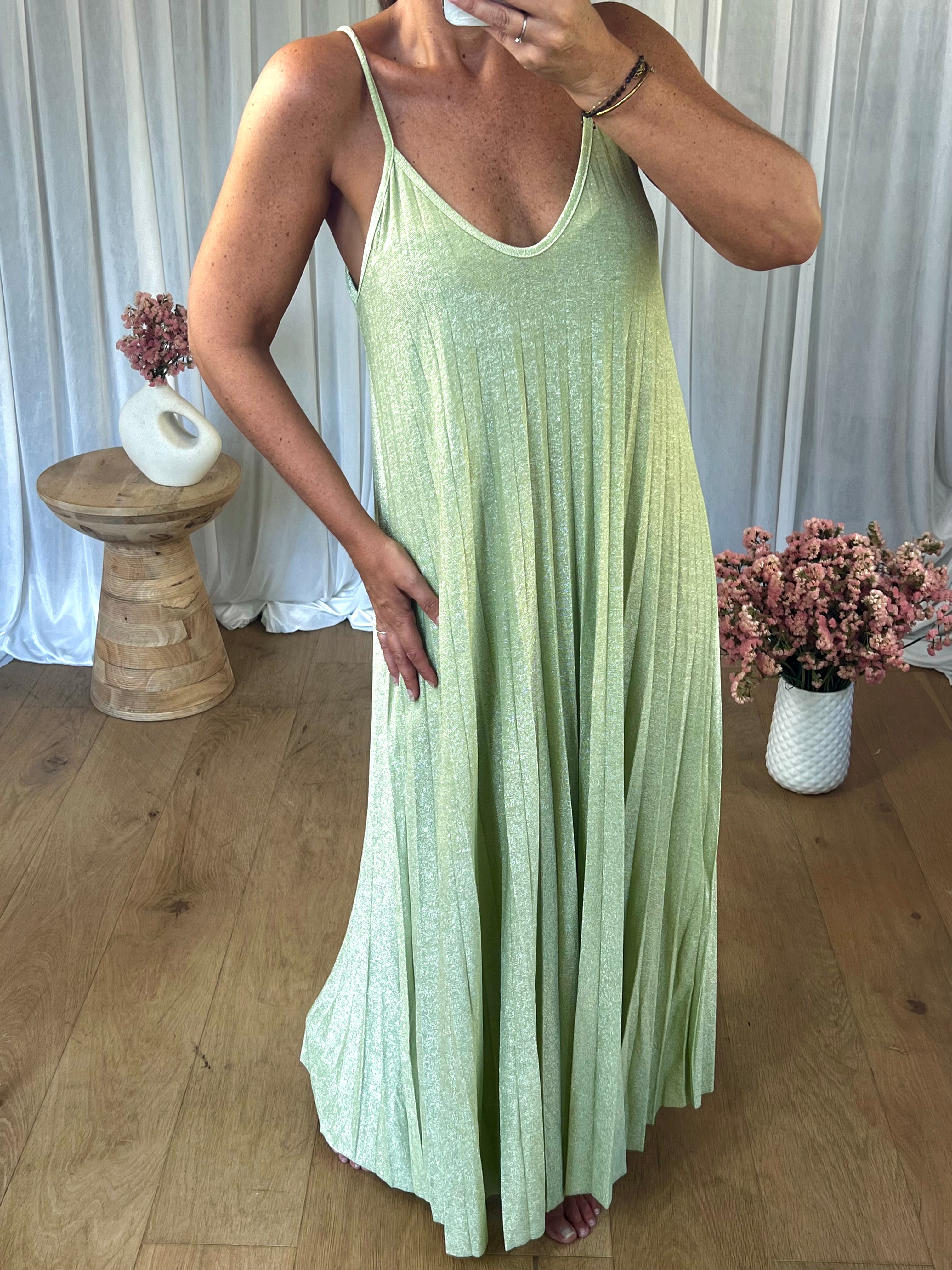 ROBE PLISSÉÉ LUREX ANIS