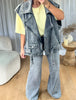 VESTE SANS MANCHES MOTARD EN DENIM GRIS