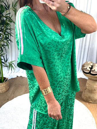 TOP SATINÉ LÉOPARD VERT