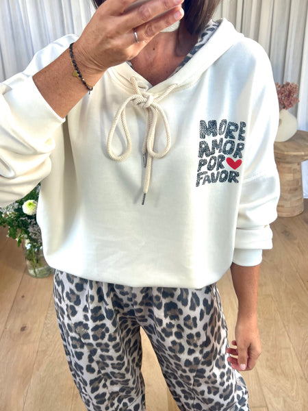 SWEAT CAPUCHE LÉOPARD ÉCRU