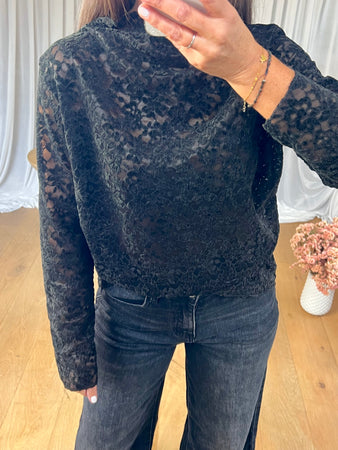 TOP DENTELLE VELOURS NOIR
