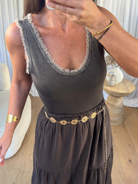 DÉBARDEUR FRANGES DÉLAVÉ CHOCO