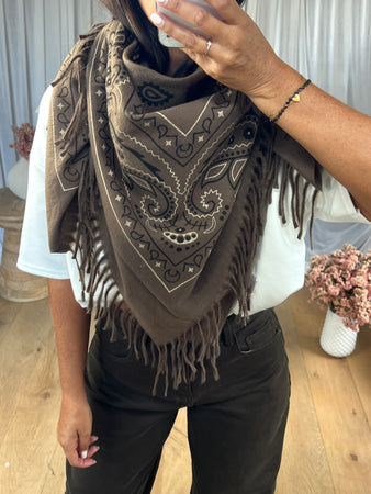 ÉCHARPE  BANDANA FRANGES CHOCO