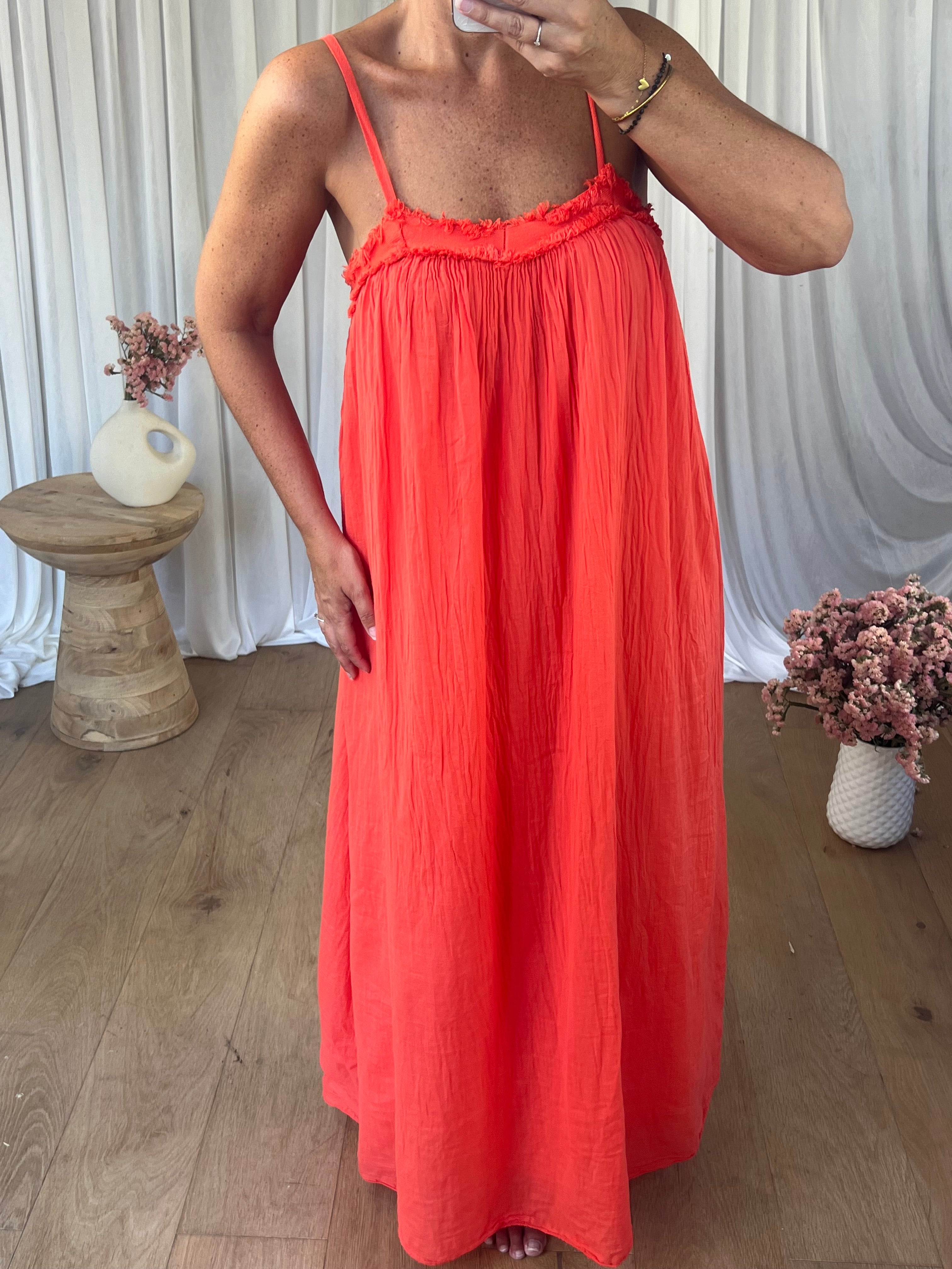 ROBE BÉA VOILE DE COTON ROUGE/ORANGÉ