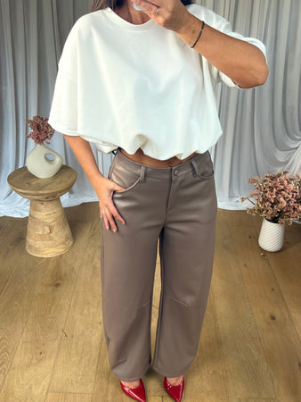 PANTALON SIMILI BARREL TAUPE