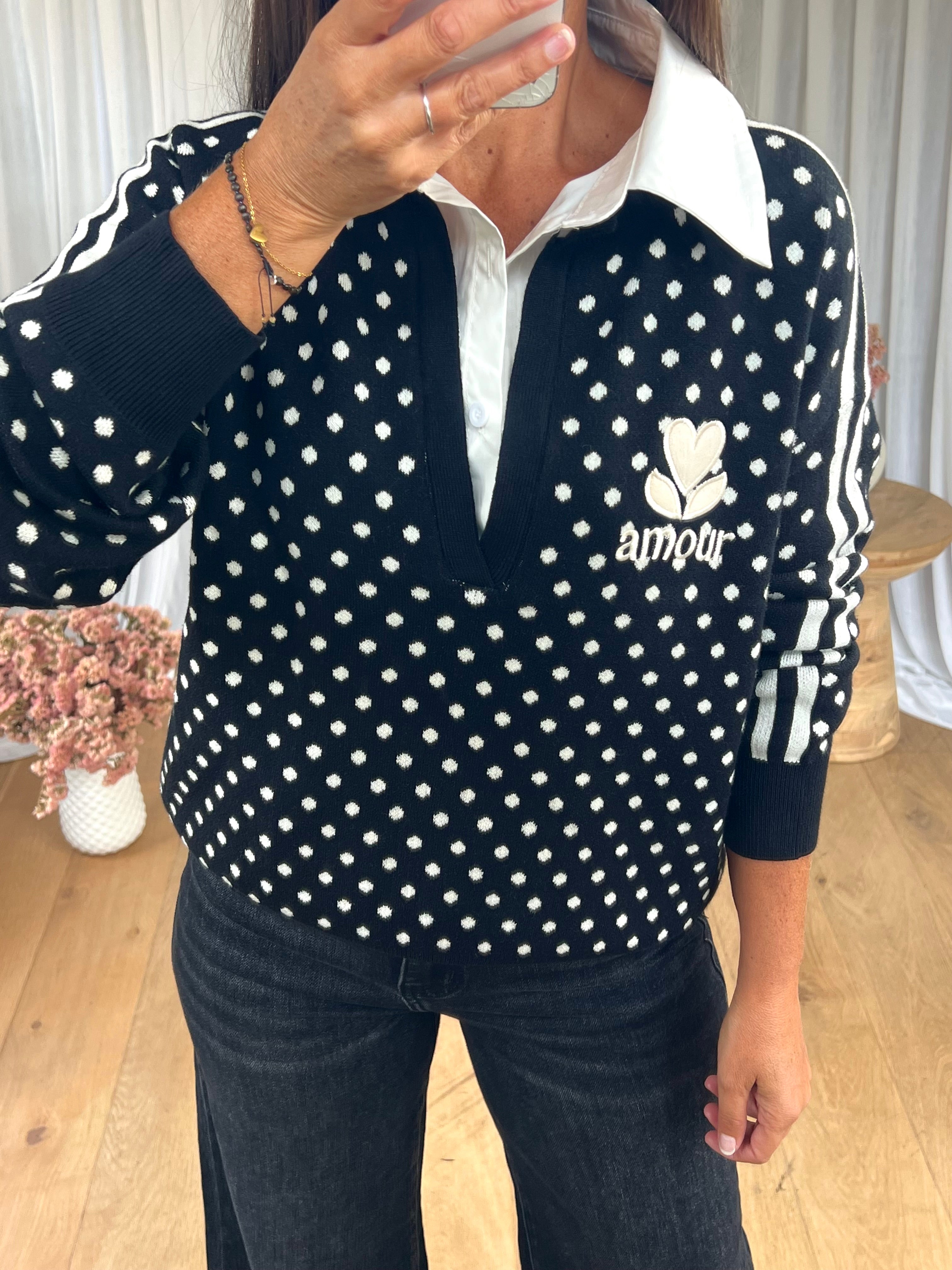 PULL POIS COL CHEMISE