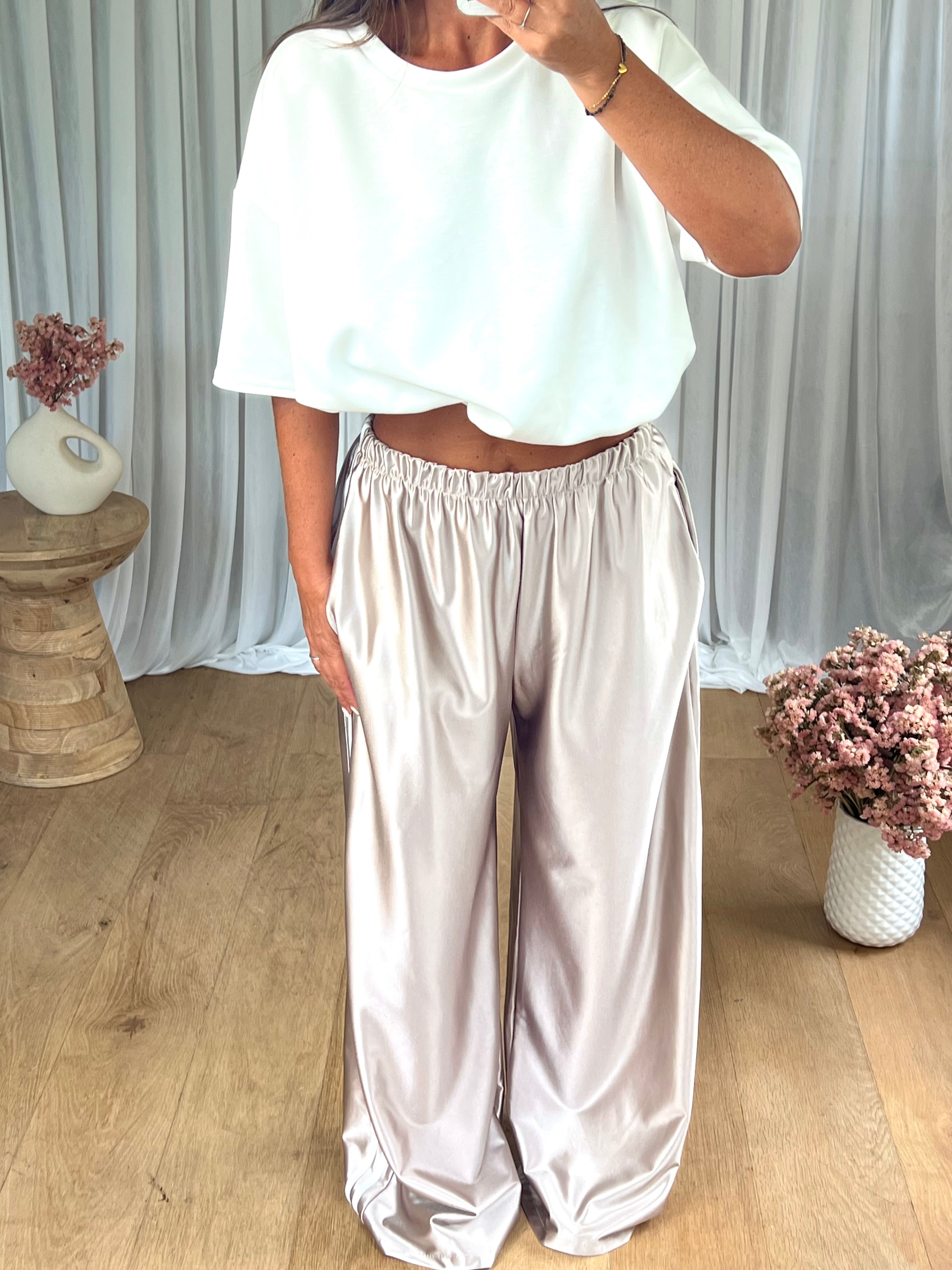 PANTALON SATINÉ JOGGER CHAMPAGNE