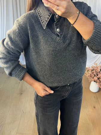 PULL COL CHEMISE EN JEANS