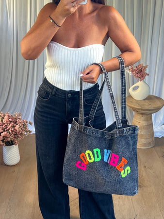 SAC CABAS DENIM GOOD VIBES