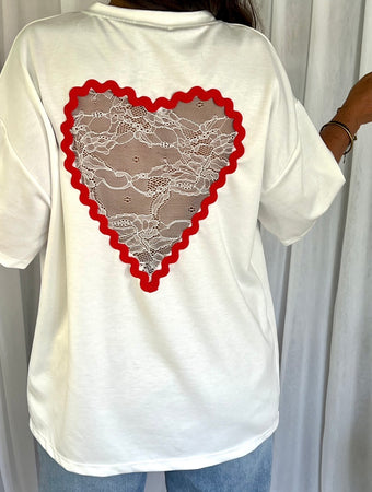 T-SHIRT COEUR DENTELLE