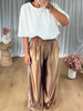 PANTALON SATINÉ JOGGER CAMEL